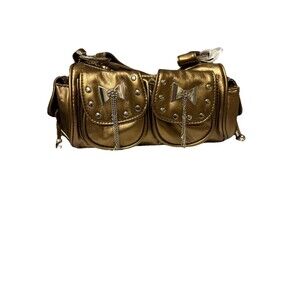 Y2K style Metallic Gold Studded Braided Chain Accent Women's Purse.